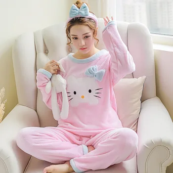 Noi de Iarna Flanel cald pijamale coreean kawaii desene animate Pijama Set de Moda pijama mujer petrecere a timpului Liber Acasă Pânză pijamale femei, Pijamale