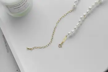 Dismorfism Perla Baroc Autentic argint 925 Șampanie aur Perla Naturala Piatra Femei Cravată Colier TLX631