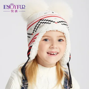 ENJOYFUR Copii Pălării Pentru Fete Baieti Copii de Iarnă Pălării Cu Blană Pom Pom Urechi Capace Gros de Iarna Cald Băieți Pălărie