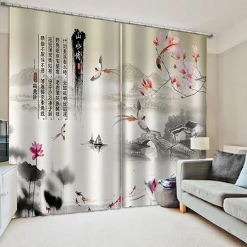 Classic Home Decor 3D Cortina Culoare Chineză Pictura de Cerneală Pat Cameră Living, Birou, Hotel Cortinas perdele Opace
