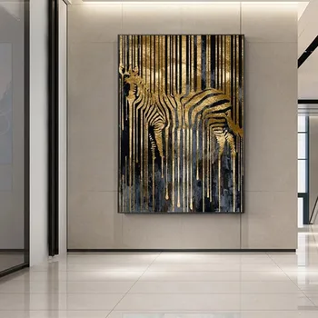 Panza Pictura Arta Abstractă Modernă de Aur Zebra Nordic Postere si Printuri Scandinave Arta de Perete Poza pentru Living Decorul Camerei
