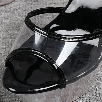 Noul Mers Show Stripteuză Tocuri Pantofi Clare Femeie Platforme 14CM Sandale cu Toc Femei Sexy Curte Mare Gură de Pește Pantofi Negru