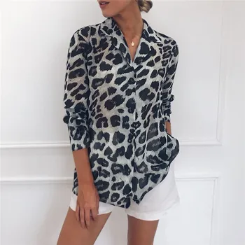 Suzhan Leopard De Imprimare Șifon Bluza, Tricouri Cu Maneca Lunga Rândul Său, În Jos Guler Doamna Office Camasa Tunica Casual Pierde Topuri Plus Dimensiune