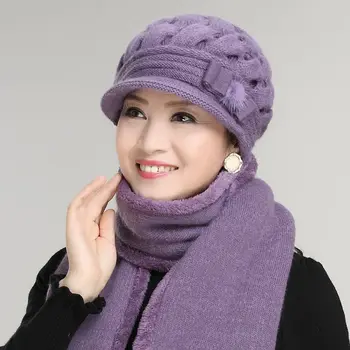 Mamei cadou de anul nou iepure capac tricot eșarfă la femeile în vârstă de toamnă și de iarnă fire pălărie eșarfă de iarna pentru femeie blană pălărie deux-pieces