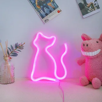 Desene animate drăguț Pisica LED Neon Lampa de Noapte Lumina de Fundal Perete Dormitor Copii Xmas Nunta Decor Acasă Baterie USB Operat