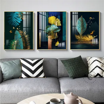 3 Panouri Ieftine Panza Pictura Arta Stil Chinezesc Verde și Auriu rezistent la apa Perete Printuri de Arta Decor Acasă Canvas Postere, Printuri