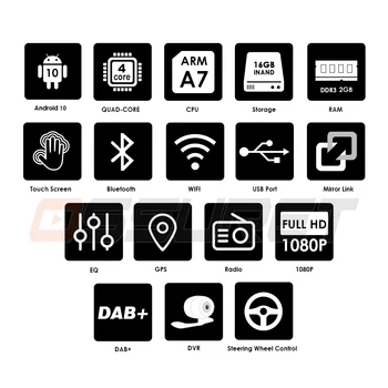 7 INCH Android 10 Navigație GPS, Autoradio Multimedia NU DVD Player Bluetooth WIFI MirrorLink OBD2 Universal Auto 2Din Radio Microfon