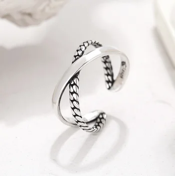 Classic Cross chain925 inel argint ins minimalism de zi cu zi sălbatice deschide inel reglabil de sex feminin