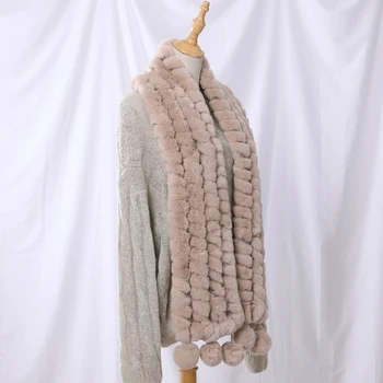 2020 Nou de Lux pentru Femei de Iarnă Eșarfă de Blană Veritabilă Blana de Iepure Rex Tricotate Eșarfe Folie de Blană Pom Poms Marame Pufos Moale Cald
