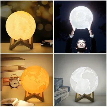 Baterie reîncărcabilă de Imprimare 3D Luna lampă și Pământ lampă 2 Culori Atingeți Comutatorul de Schimbare a Condus Lumina de Noapte Acasă Bibliotecă Decor Creativ Cadou