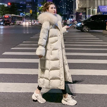 Zoki Gros Femeile În Jos Jacheta De Moda De Iarnă De Bumbac Faux Fur Hooded Parka Haină Lungă Casual Pierde Coreean Cald Puffer Palton