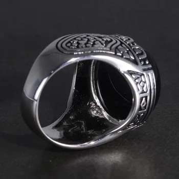 Real Pur 925 Inele De Argint De Epocă Rece Inel Cu Rotund Negru Pietre Naturale Turc Inele Pentru Bărbați Bijuterii De Argint Sterlină