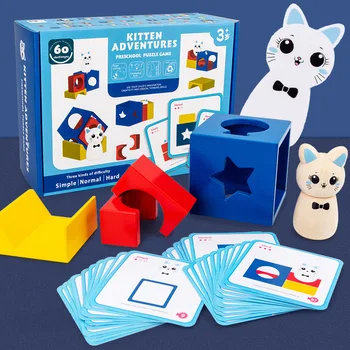 Copiii Montessori Cutie De Lemn Creative Kitty Aventuri Asamblare Blocuri Jucarii Copii Mai Devreme De Predare Jucarie Cadou