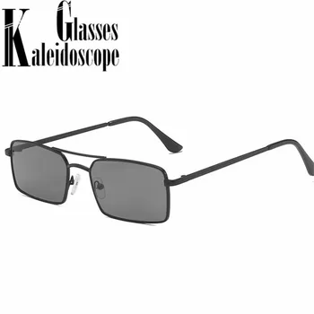 Retro Pătrat Dublu Pod ochelari de Soare Femei Bărbați Metal Mic Dreptunghi Ochelari de Soare Vintage Negru, Nuante de Rosu UV400 Ochelari