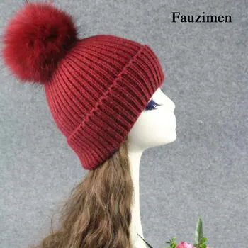 Femei De Moda De Iarnă Angora Moale Pălării Real Blană De Raton Pom Poms Capace Tricotate Pompom Blană Pălării