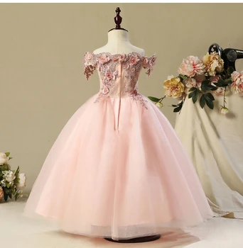De pe Umăr prima împărtășanie rochii pentru fete Vestido Daminha Casamento de Lux Rochie de Bal Roz de Organza Rochii Fete cu Flori