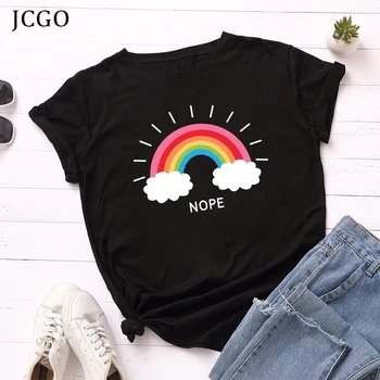 JCGO Vara Tricou Femei din Bumbac Plus Dimensiune 5XL Curcubeu Drăguț Imprimare Tricouri Simple O-Gat Maneci Scurte Casual Doamnelor Tricou Basic Top