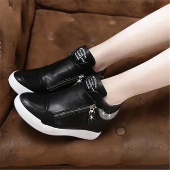 Pantofi Femei Topuri Mari Glezna Cizme de Moda Pană Adidași Ascunse Tocuri Femei Lift Pantofi de Mers pe jos cu Fermoar Stras Formatori
