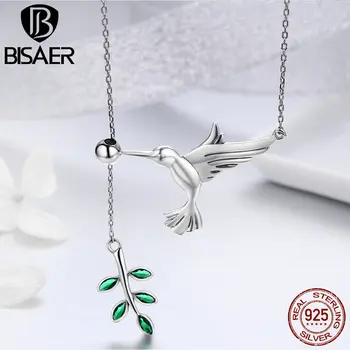Argint 925 Migratoare Colibri Păsări Salutări Frunze Verzi Pandantiv Coliere pentru Femei Bijuterii de Argint Sterlină