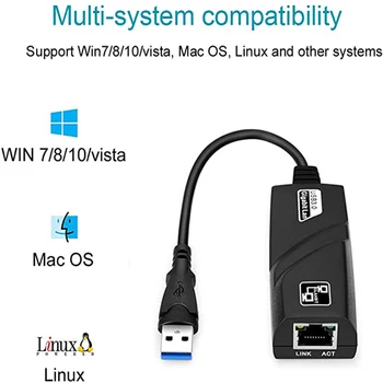 Adaptor Ethernet USB 3.0 la RJ45 Gigabit Adaptor Lan 10/100/1000Mbps porturi USB Adaptor de Rețea pentru Windows/Mac OS/Linux/Chrome OS