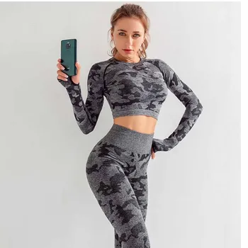 Camo fără Sudură Yoga Set de Fitness Tinuta Sport pentru Femei Haine de Antrenament Trening Sport Imbracaminte Sport Sutien + Jambiere Sport Uzura