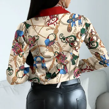 Vintage Lanțuri Fluture de Imprimare Bluza Femei Camasi Toamna Primavara cu Maneci Lungi Guler de Turn-down Topuri Birou Doamnă Buton jos Camasa