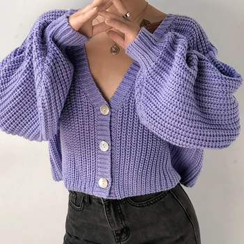 SUCHCUTE moda 2020 femeie v gât pulovere flare sleeve cardigan y2k violet Tricotate haine vintage fuzzy e fata de tinutele anilor ' 90