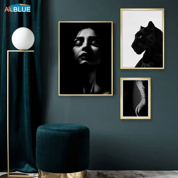 Nordic Postere, Printuri Sexy Fată a Corpului Arta de Perete Alb Și Negru Animal Panza Pictura pe Perete Imagini Decorative pentru Camera de zi