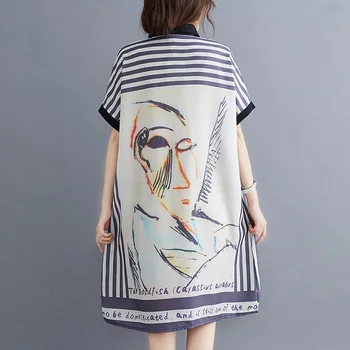 Lenjerie de pat din bumbac plus size stripe femei liber casual midi de vara tricou rochie haine elegante 2021 doamnelor rochii sarafan pentru femei