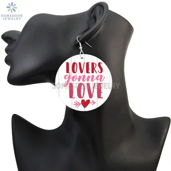 SOMESOOR Valentine Design Iubesc din Lemn Picătură Cercei Îmbrățișări, Sărutări Iubit Binecuvântat Tipărite Droguri Bucle Legăna Bijuterii Cadouri Pentru Femei