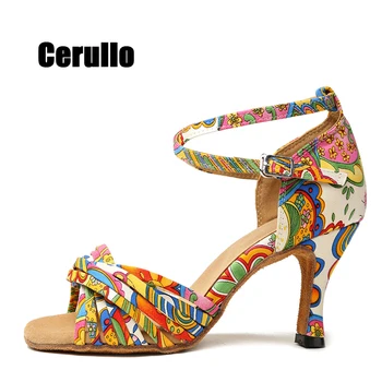 Latine Dans Pantofi Pentru Femei pline de culoare Ballroom Tango Pantofi de Dans pentru Interior si Exterior Moale Unic de sex Feminin Salsa Sandale 6/7.5cmA272