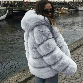 2021 Femei de Moda de Lux Faux Blana Nurca Haina Jacheta Palton de Iarnă cu Glugă de Blană Faux Sacou Cald haine Groase chaqueta mujer