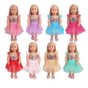 Noi 6 culori Stil voal Potrivesc pentru American o Fata Papusa Haine de 18 inch Papusa , Fata de Crăciun Cadou(vinde doar haine)
