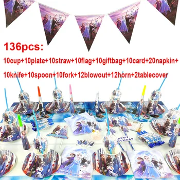 123/136pcs Frozen Party Set Cana Cadou Geanta Plăci Esecuri Carte de Invitație față de Masă de Unică folosință Temă Ziua de naștere Petrecere Consumabile Set