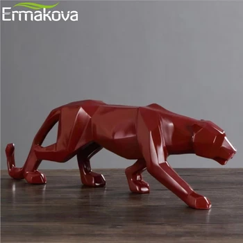 ERMAKOVA 10 Inch Leopard Figurine Abstracte Moderne Stil Geometric Rășină Pantera Animal Statuie Decor Acasă Accesorii
