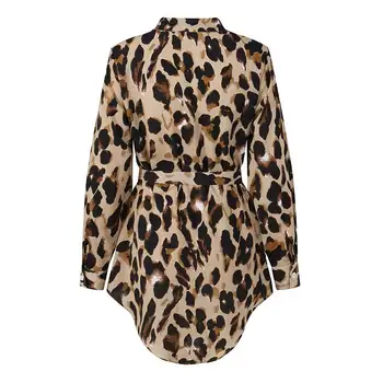ZANZEA Femei Leopard Imprimate Rochie Mini Tricou Doamnelor Butonul Maneca Lunga Sundress Liber Casual Sexy Vestido OL Sus Plus Dimensiune