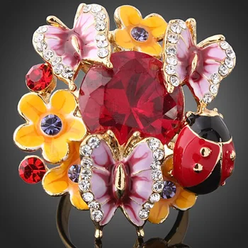 CHRAN de Culoare de Aur Gărgăriță Design Zircon Bijuterii Inele de en-Gros de Cristal Email Fluture Model Floare Inele Pentru Femei