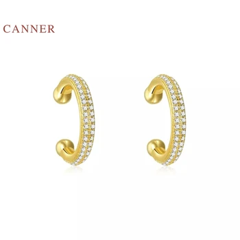CANNER Real Argint 925 Cercei Pentru Femeile de Rând Dublu Diamond Clip Cercei Zircon Diamant coreeană Bijuterii de Aur Brincos