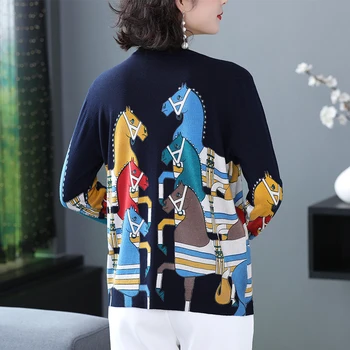 YISU pulover Tricotate Femei Toamna Iarna cu maneca Lunga O gâtului pulover de cai Desene animate Imprimate model Jumper subțire pulover Femei