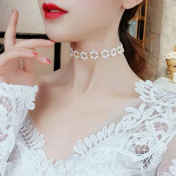 Perla Clavicula Lanț pentru Femei-Stil coreean Rece Ornament de Gât Cravată Colier Guler Scurt Guler de Moda