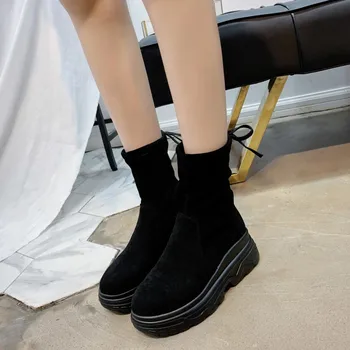Întinde confortabil Glezna Cizme Aluneca pe tv cu Platforma Pantofi pentru Femei Pantofi de Toamnă de Primăvară Șosete Cizme Casual Brand Show 2018 Noi