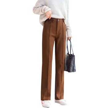 Femei Lână Largi Picior Pantaloni Noua Moda Cald Gros Elastic Talie Lână Pantaloni Casual Pantaloni Pantalon Office Lady 2019 Toamna Iarna