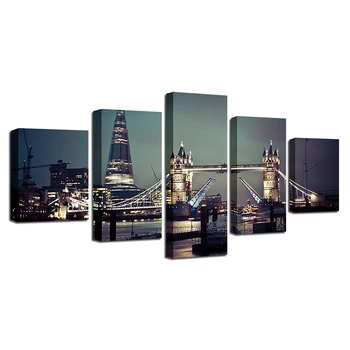 HD Imprimare Poster Decor Camera de zi 5 Piese London Tower Bridge Building Scena de Noapte Pictura Modular Panza Poze Arta de Perete