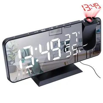 LED Digital Ceas cu Alarmă Radio Proiecție Cu Temperatura Umiditate Oglindă Ceas Noptiera Timp de Afișare Oglindă Ceas de Proiecție