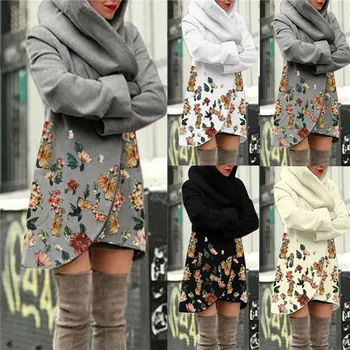 Toamna Iarna Femei Lunga Stil De Haine Femei Hoodie Cald Florale Imprimare Pânză Cardigan Uza Liber Casual Paltoane Supradimensionate