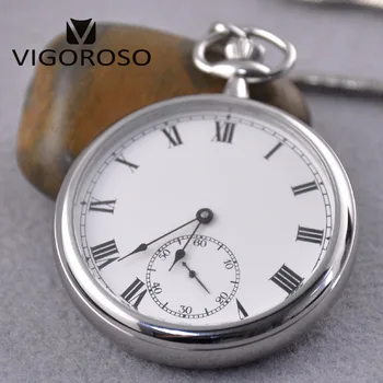 VIGOROSO Impermeabil de Lux Buna Inoxidabil Complet din Oțel Mecanice Ceas de Buzunar Vânt Sub-dial Schelet Ceas Antic de Epocă