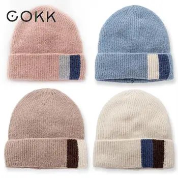 COKK Pălării de Iarnă Pentru Femei, Bărbați Pălărie de sex Feminin Cașmir Tricotate Pălărie Căciuli Chelioși Wool Beanie Fata Gorros Gros Cald Capota coreeană