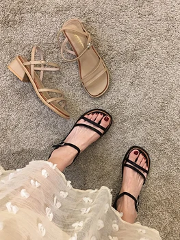 Femei pantofi toc gros sandale 2020 noua moda de vara open-toe curea subțire, pantofi cu toc inalt