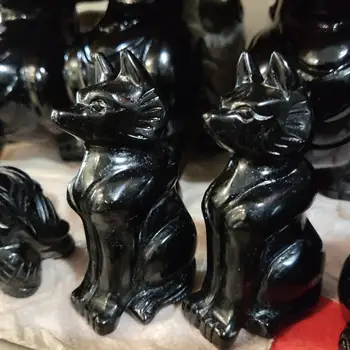 Fox Statuie De Piatra Naturala Negru Obsidian Cristal Sculptate Healig Figurina Decor Acasă