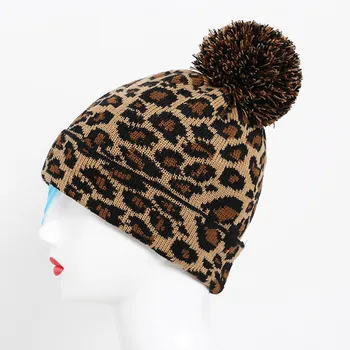 Moda leopard pălărie de iarnă cupluri, femei barbati pompom beanie capota femme hiver Cald d91106